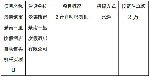 景德鎮(zhèn)市景南三里度假酒店自動售賣機(jī)采買項目計劃公告
