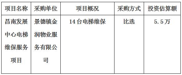 昌南發(fā)展中心電梯維保服務(wù)項目采購計劃公告