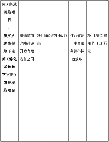 景德鎮(zhèn)市昌南新區(qū)LJ1-03-A01-1地塊、瓷都大道東側(cè)中渡口地下空間（格蘭云天大酒店地下空間）、光明大道北側(cè)利民路西側(cè)地下空間（青少年宮地下空間）、規(guī)劃二路北側(cè)地下空間地塊二（加速基地地下空間）、規(guī)劃二路北側(cè)地下空間地塊一（加速基地地下空間）、景德大道南側(cè)天寶橋西側(cè)地塊、景興大道東側(cè)如意路北側(cè)地下空間(社會公共服務(wù)